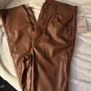 MOTHER Brown Faux Leather Pants